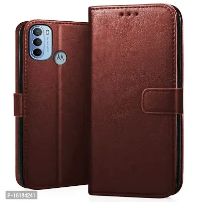 Mobcure Genuine Leather Finish Flip Cover Back Case for Motorola Moto G71 5G|Inbuilt Stand  Inside Pockets| Wallet Style | Magnet Closure - Brown-thumb0
