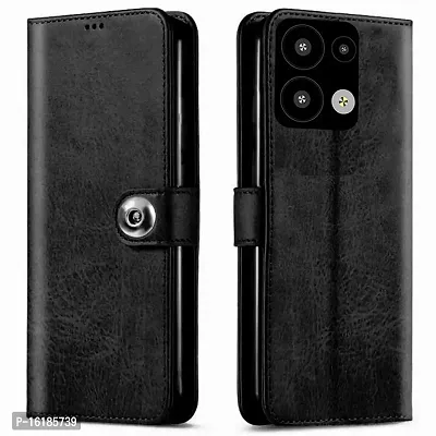 Nkarta Genuine Leather Finish Flip Back Cover Case | Inbuilt Pockets  Stand | Wallet Style | Designer Tich Button Magnet Case for Oppo Reno 8 Pro 5G - Z Black