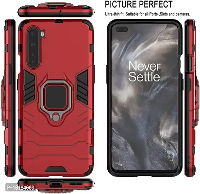 Mobcure D5 Kickstand Heavy Duty Shockproof Armour Rugged Back Case Cover for Oneplus Nord with Finger Ring Holder (Red)-thumb3