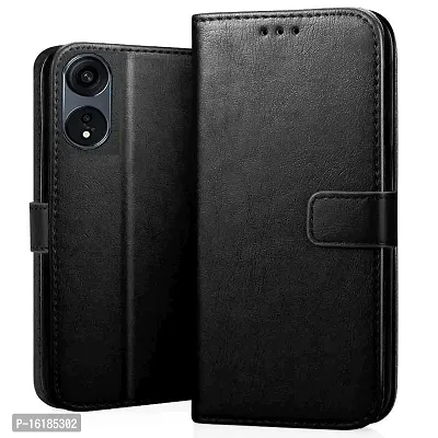 Mobcure Genuine Leather Finish Flip Cover Back Case for Oppo A58 5G|Inbuilt Stand  Inside Pockets| Wallet Style | Magnet Closure - Black