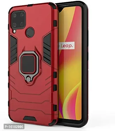 Mobcure D5 Kickstand Heavy Duty Shockproof Armour Rugged Back Case Cover for Realme C15 with Finger Ring Holder (Red)-thumb0