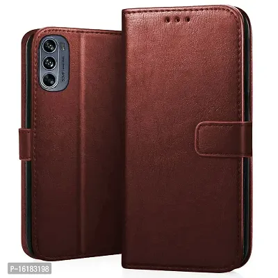 Mobcure Genuine Leather Finish Flip Cover Back Case for Motorola Moto G62 5G|Inbuilt Stand  Inside Pockets| Wallet Style | Magnet Closure - Brown