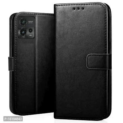 Mobcure Genuine Leather Finish Flip Cover Back Case for Motorola Moto G72 5G|Inbuilt Stand  Inside Pockets| Wallet Style | Magnet Closure - Black