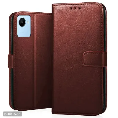Mobcure Genuine Leather Finish Flip Cover Back Case for Realme Narzo 50i Prime|Inbuilt Stand  Inside Pockets| Wallet Style | Magnet Closure - Brown-thumb0