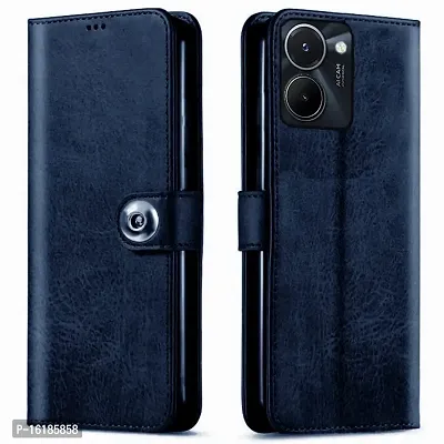 Mobcure Genuine Leather Finish Flip Back Cover Case | Inbuilt Pockets  Stand | Wallet Style | Designer Tich Button Magnet Case for Realme C33 - Navy Blue