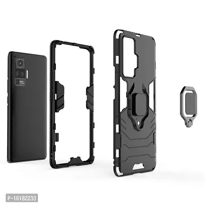 Mobcure D5 Kickstand Heavy Duty Shockproof Armour Rugged Back Case Cover for Vivo X50 Pro with Finger Ring Holder (Black)-thumb5