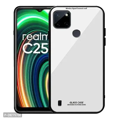 GoldFox Luxurious Glass Back Case Cover with Soft Edge Protective TPU Bumper for Realme C30 - White