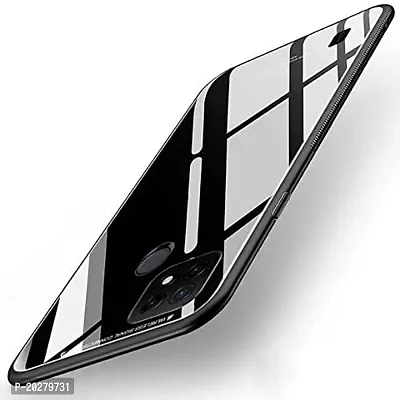 GoldFox Luxurious Glass Back Case Cover with Soft Edge Protective TPU Bumper for Realme C21Y - Black-thumb0