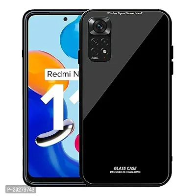 GoldFox Luxurious Glass Back Case Cover with Soft Edge Protective TPU Bumper for Xiaomi Redmi Note 11 ( 4G ) - Black-thumb0