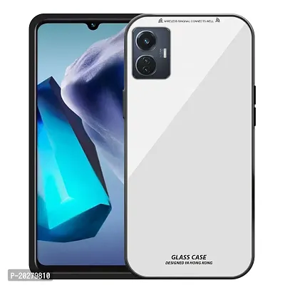 GoldFox Luxurious Glass Back Case Cover with Soft Edge Protective TPU Bumper for Vivo T1 5G - White-thumb0