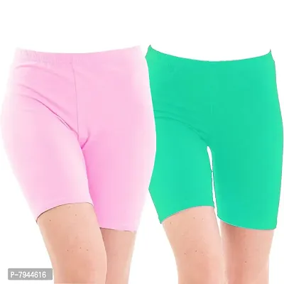 STYLE PITARA Biowashed 220 GSM Cotton Lycra Cycling Shorts for Girls/Women/Ladies Combo (Pack of 2) Baby Pink and Turquoise-thumb0