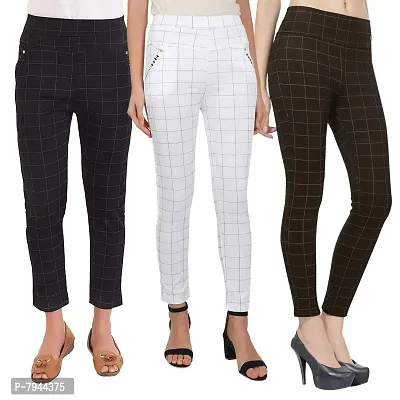 STYLE PITARA Women's/Girls/Ladies Check Pattern Pant 3(Black, White and Brown) - Free Size