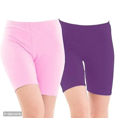 Fancy Multicoloured Cotton Solid Shorts For Women Pack Of 2