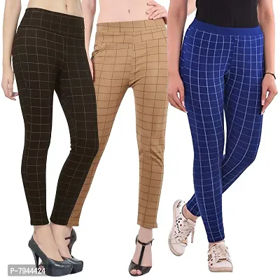 STYLE PITARA Women's/Girls/Ladies Check Pattern Pant 3(Brown, Beige and Blue) - Free Size