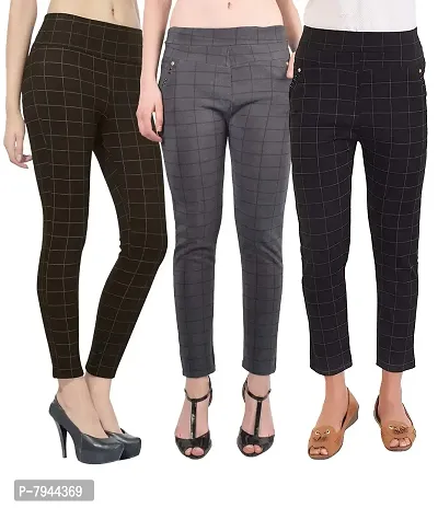 STYLE PITARA Women's/Girls/Ladies Check Pattern Pant 3(Brown, Grey and Black) - Free Size