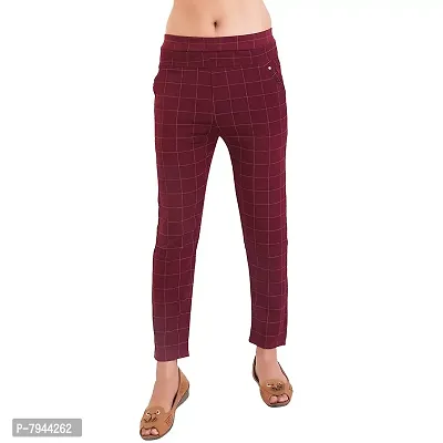 STYLE PITARA Women's/Girls/Ladies Check Pattern Pant (Maroon) - Free Size