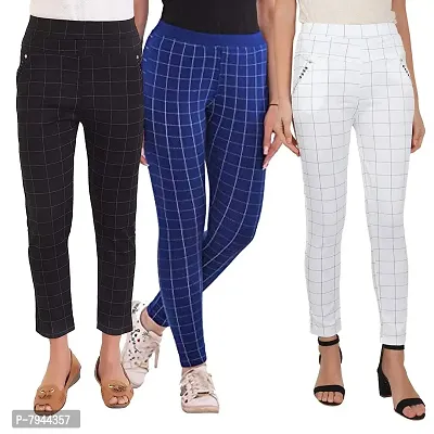STYLE PITARA Women's/Girls/Ladies Check Pattern Pant 3(Black, Blue and White) - Free Size