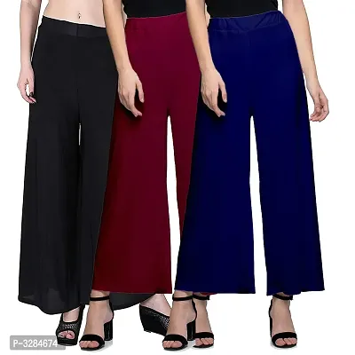 Elite Multicoloured Synthetic Women Palazzo(Set Of 3)