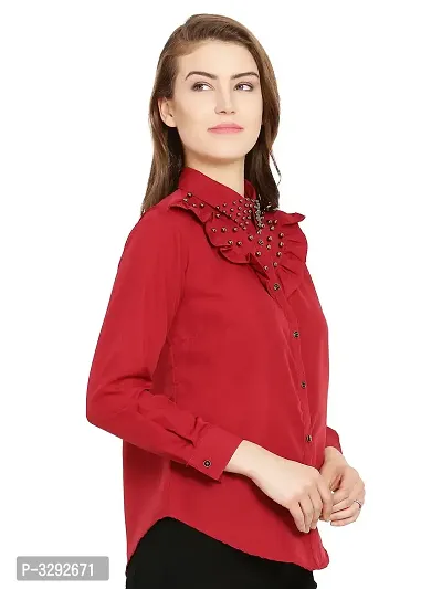 Maroon Embellished Crepe  Tops for Women's-thumb2