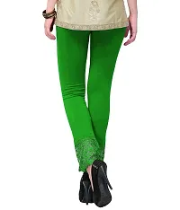 Women's Green Cotton Solid Leggings-thumb1