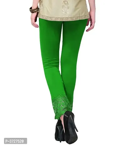 Women's Green Cotton Solid Leggings-thumb2
