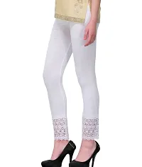 Women's White Cotton Solid Leggings-thumb2