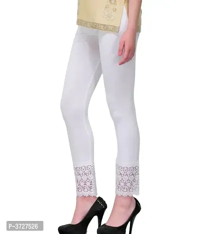 Women's White Cotton Solid Leggings-thumb3