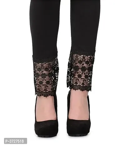 Women's Black Cotton Solid Leggings-thumb3