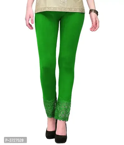 Women's Green Cotton Solid Leggings-thumb0