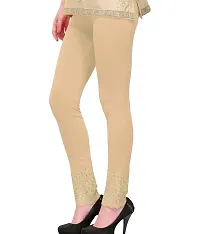 Women's Beige Cotton Solid Leggings-thumb1