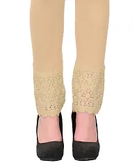 Women's Beige Cotton Solid Leggings-thumb2