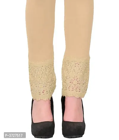 Women's Beige Cotton Solid Leggings-thumb3