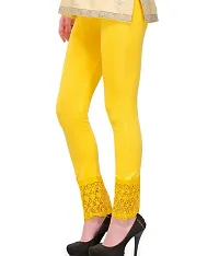 Women's Yellow Cotton Solid Leggings-thumb2