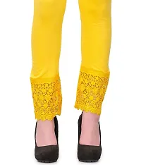 Women's Yellow Cotton Solid Leggings-thumb3