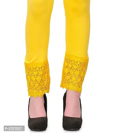 Women's Yellow Cotton Solid Leggings-thumb4