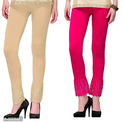 Women's Multicoloured Cotton Solid Leggings (Pack of 2)