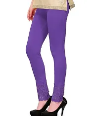 Women's Purple Cotton Solid Leggings-thumb1
