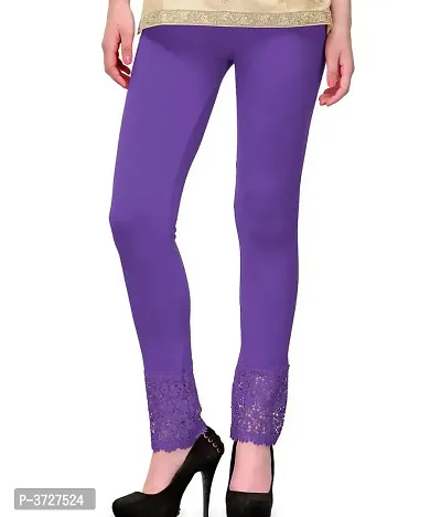 Women's Purple Cotton Solid Leggings-thumb0