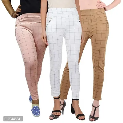 STYLE PITARA Women's/Girls/Ladies Check Pattern Pant 3(Baby Pink, White and Beige) - Free Size