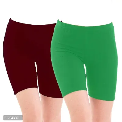 STYLE PITARA Biowashed 220 GSM Cotton Lycra Cycling Shorts for Girls/Women/Ladies Combo (Pack of 2) Maroon,Green