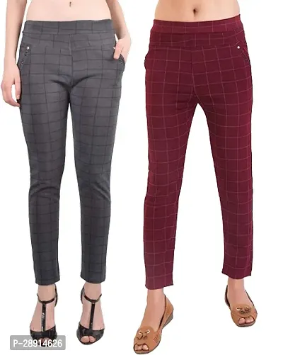 Fabulous Multicoloured Polyester Blend Checked Ethnic Pant For Women Pack Of 2