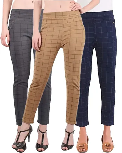 Fabulous Spandex Checked Ethnic Pant For Women Pack Of 3
