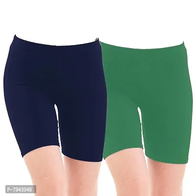 STYLE PITARA Biowashed 220 GSM Cotton Lycra Cycling Shorts for Girls/Women/Ladies Combo (Pack of 2) Navyblue,DarkGreen