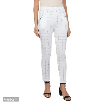 STYLE PITARA Women's/Girls/Ladies Check Pattern Pant (White) - Free Size