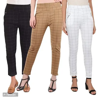 STYLE PITARA Women's/Girls/Ladies Check Pattern Pant 3(Black, Beige and White) - Free Size