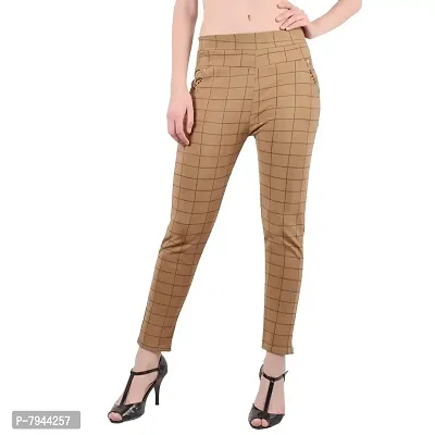 STYLE PITARA Women's/Girls/Ladies Check Pattern Pant (Beige) - Free Size