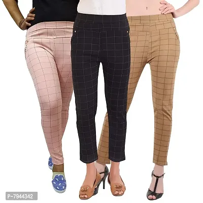 STYLE PITARA Women's/Girls/Ladies Check Pattern Pant 3(BabyPink,Black and Beige) - Free Size
