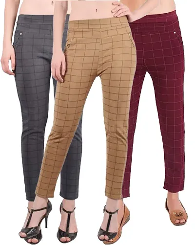 Fabulous Spandex Checked Ethnic Pant For Women Pack Of 3