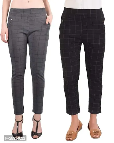 Fabulous Multicoloured Polyester Blend Checked Ethnic Pant For Women Pack Of 2-thumb0