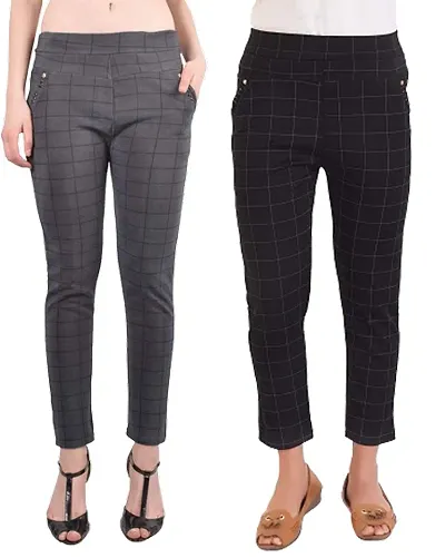 Polyester Blend Checked Ethnic Pants For Women Pack Of 2